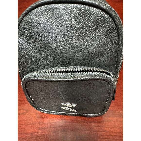 Adidas Mini Synthetic Leather Backpack Black Silver Bag Travel Vacation Sports - Picture 7 of 9